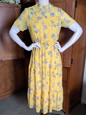 Lulus | Dresses | Nwt Lulus Darling Vision Teal Floral Organza Puff Sleeve  Tiered Midi Dress Xxl | Poshmark